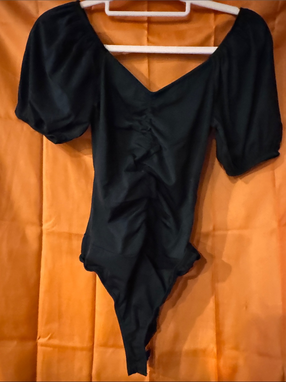 Black Puff-Sleeve V-Neck Bodysuit